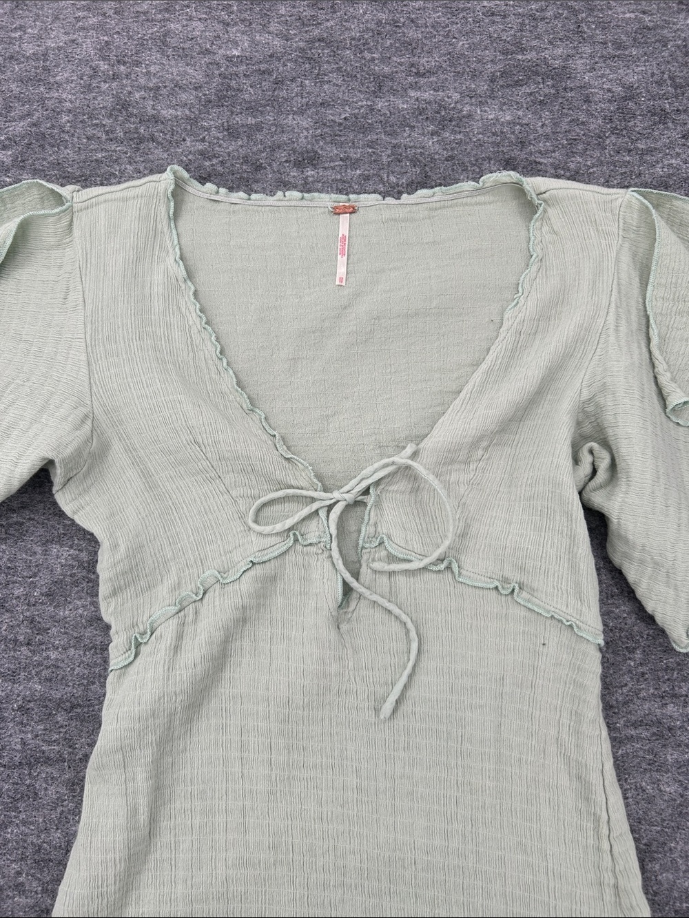 Free People Mint Green Tie-Front Ruffle Maxi Dress Big Mood Midi Size XS - Picture 13 of 15